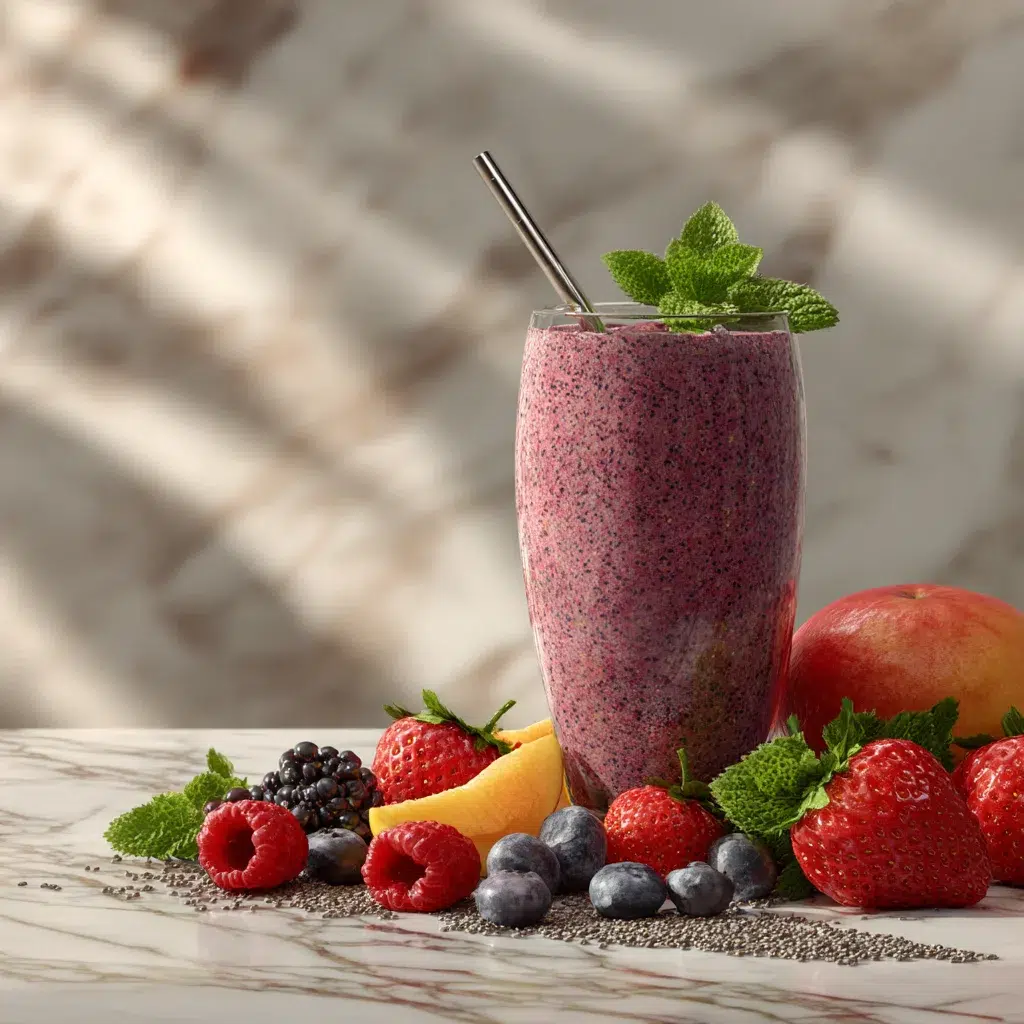 u1127111147 A glass of berry smoothie with chia seeds mint ga c04142d0 92b0 46ca 8a35 decf809283af 0