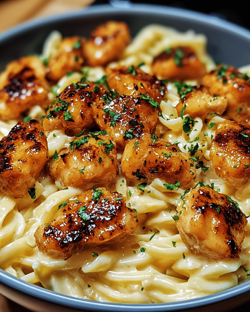 Garlic Butter Chicken Bites with Savory Creamy Pasta Delight!