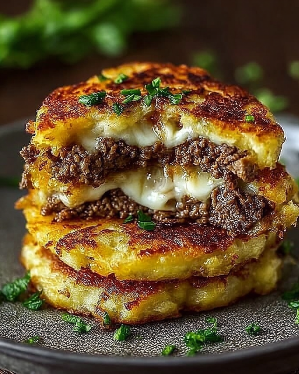 Potato Pancakes with Savory Beef and Cheese