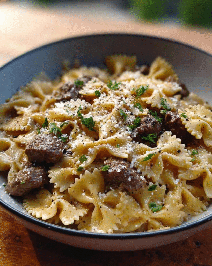 Creamy Parmesan Garlic Beef Bowtie Pasta is Delicious! 5 Creamy Parmesan Garlic Beef Bowtie Pasta
