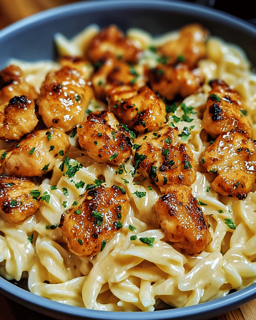 Garlic Butter Chicken Bites with Savory Creamy Pasta Delight! 5 Garlic Butter Chicken Bites with Savory Creamy Parmesan Pasta