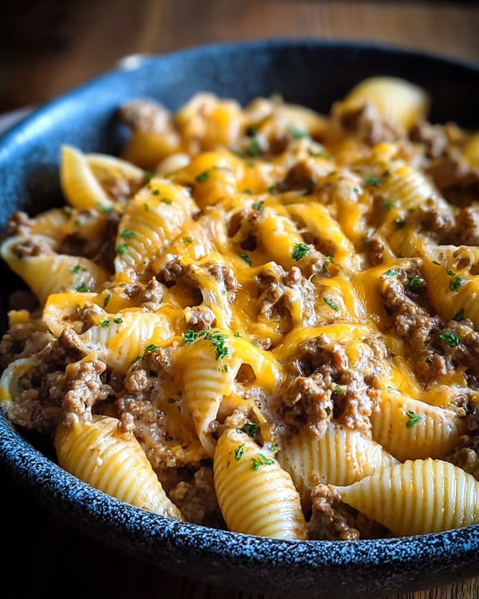 Crockpot Cheesy Ranch Beef Pasta Shells