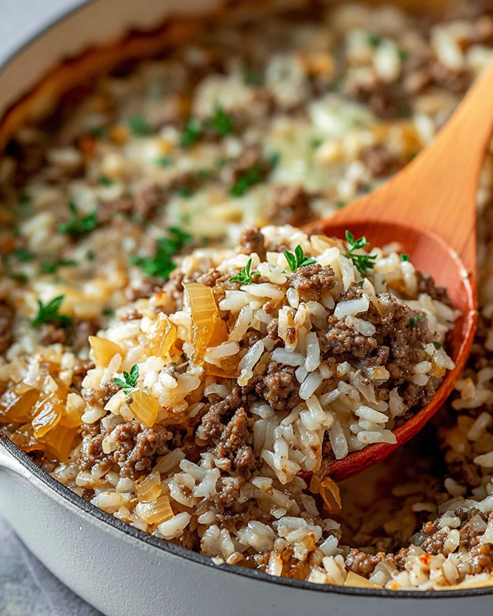 French Onion Beef Rice Casserole