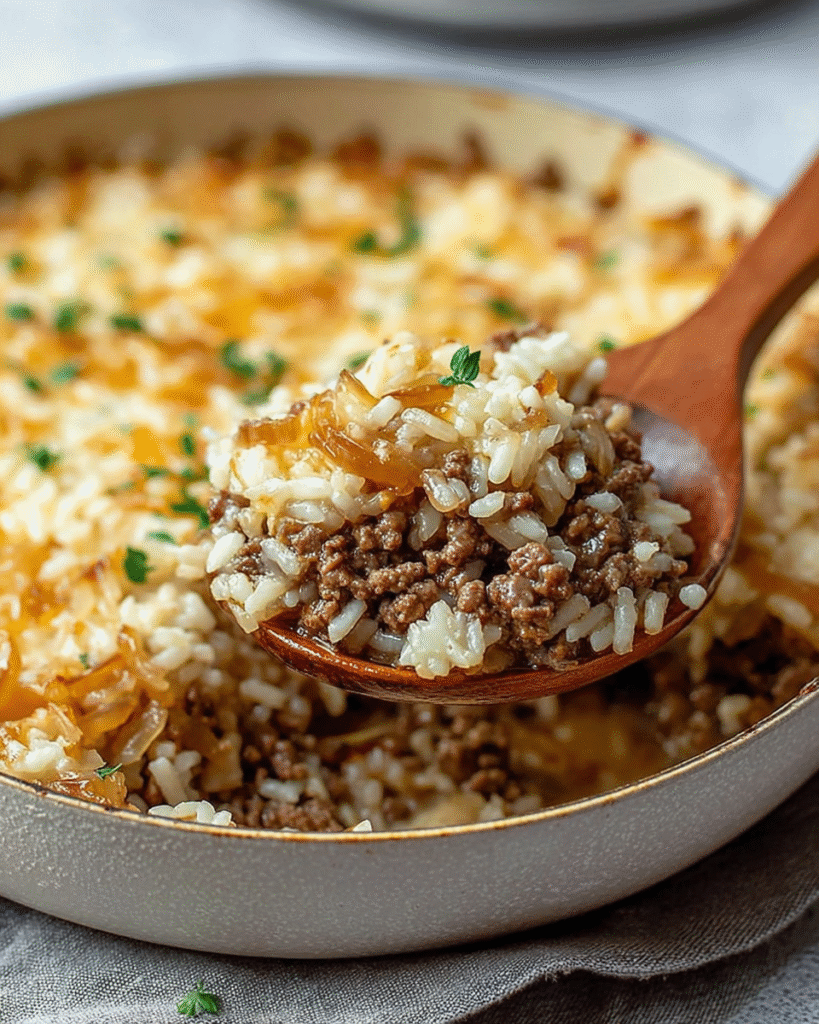 French Onion Beef Rice Casserole is a must-try dish! 10 French Onion Beef Rice Casserole