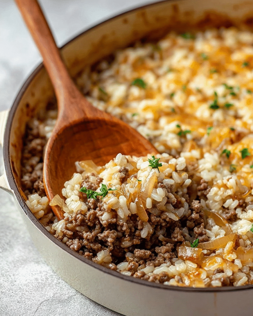 French Onion Beef Rice Casserole is a must-try dish! 9 French Onion Beef Rice Casserole