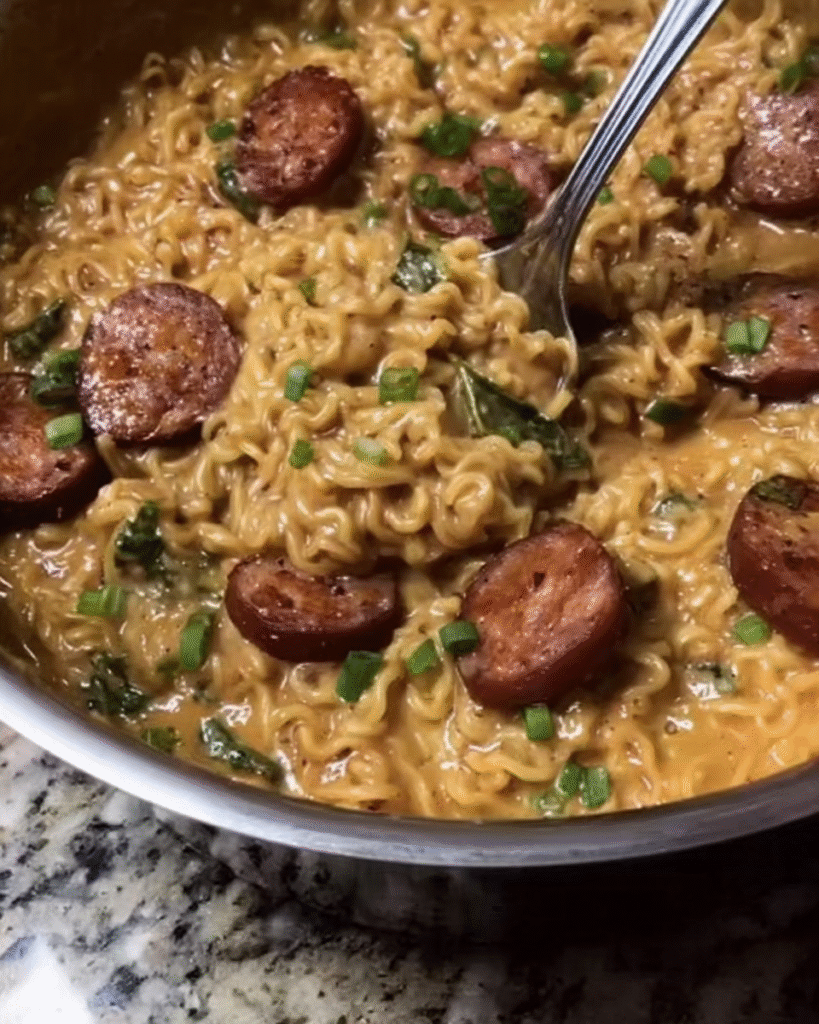 Creamy Spicy Ramen Noodles With Sausage that Thrill!