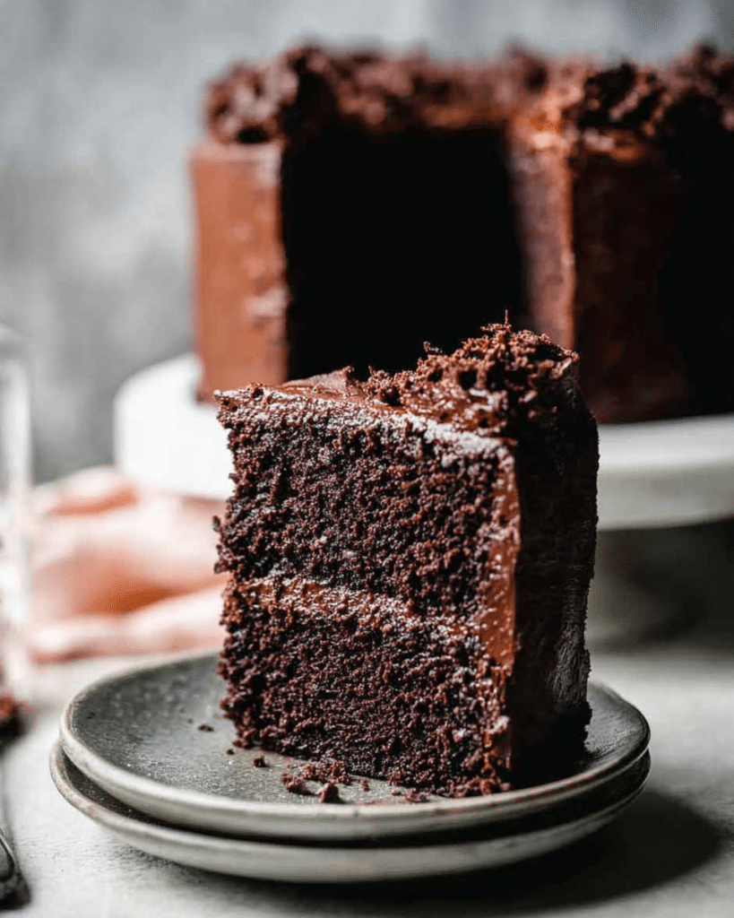 Homemade Dark Chocolate Cake: Unlock Irresistible Flavor! 10 Classic Homemade Dark Chocolate Cake topped with creamy frosting and cocoa dust.