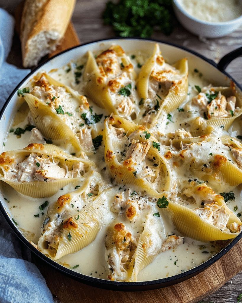 Garlic Butter Chicken Alfredo Stuffed Shells