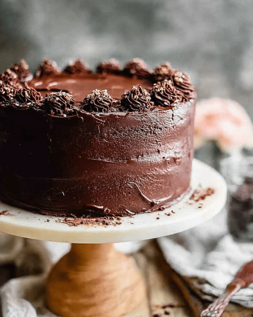 Homemade Dark Chocolate Cake: Unlock Irresistible Flavor! 9 Tall layered Chocolate Cake with truffle topping, resembling Chocolate Truffle Cake Designs