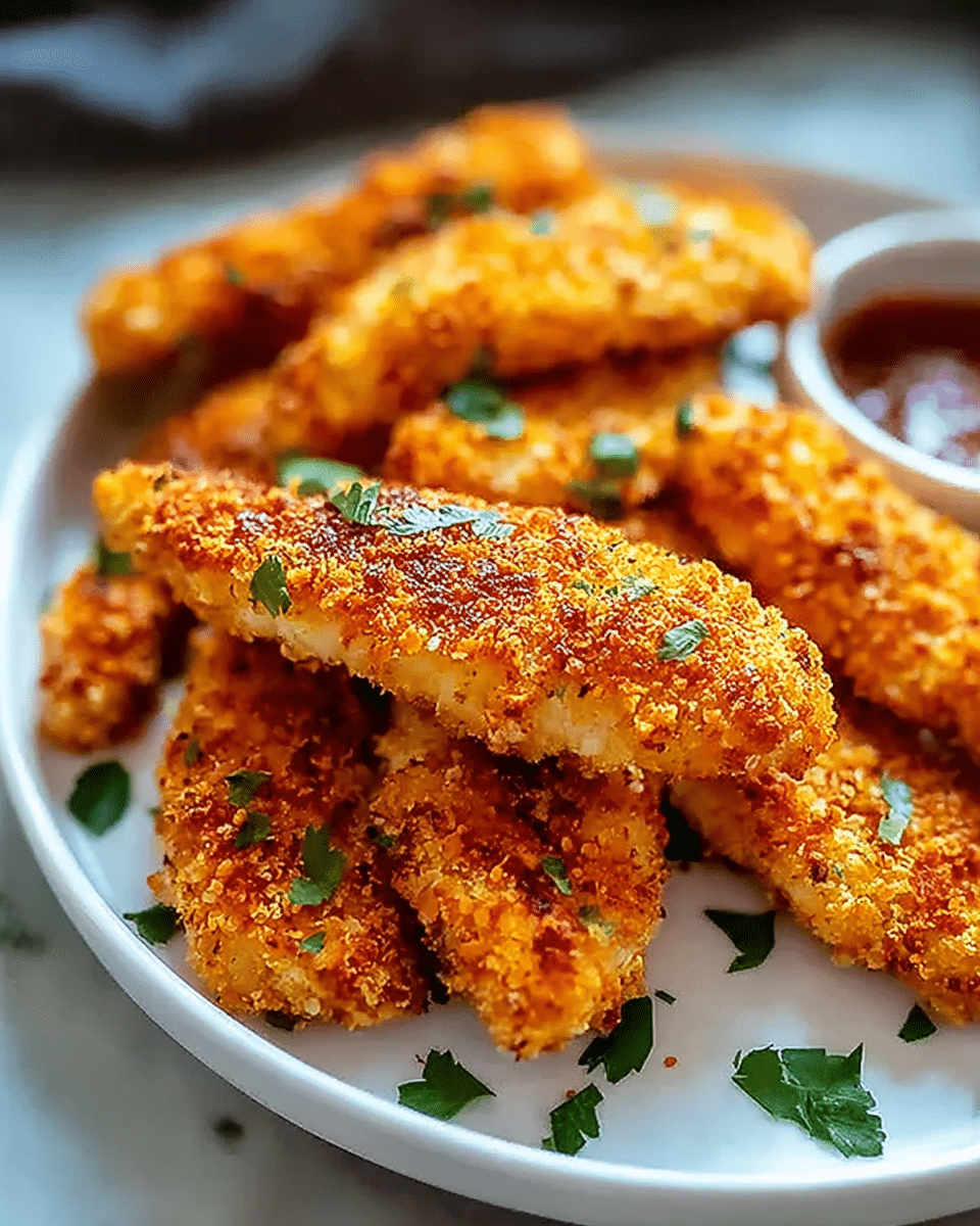 Baked Chicken Tenders: Discover the Crispy Secret! 6 Crispy baked chicken tenders on a tray, showing golden texture for Chicken Tender Dinner Ideas and Chicken Fingers Baked meals.