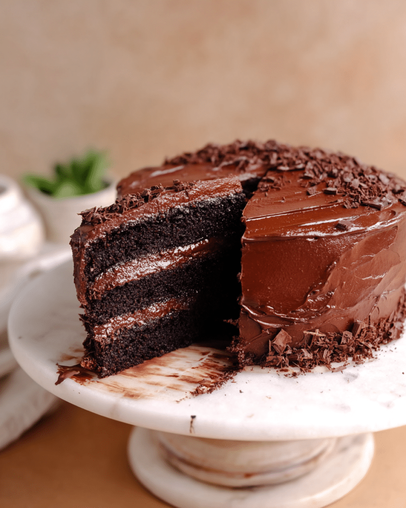 Matilda Chocolate Cake: Discover the Ultimate Recipe! 10 Close-up of Matilda chocolate cake with smooth chocolate frosting