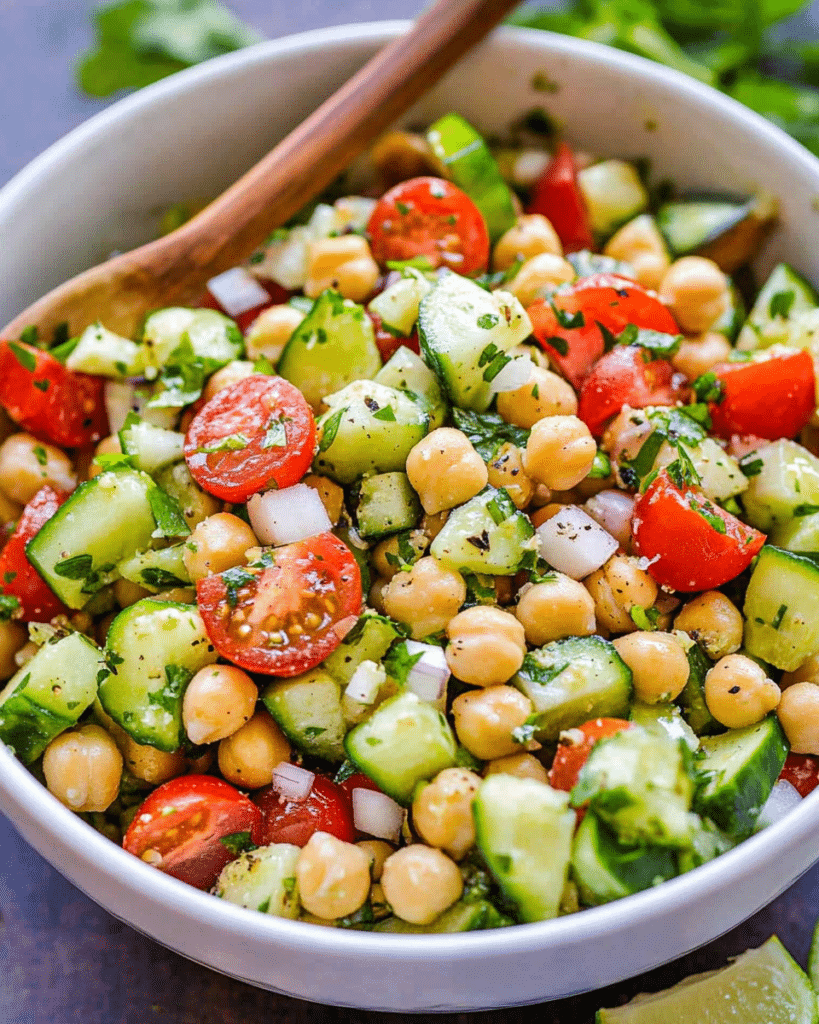 Chickpea Salad: A Refreshing Recipe for Healthy Eating 11 Chickpea Salad Recipe in a bowl with avocados, tomatoes, chickpeas and feta cheese
