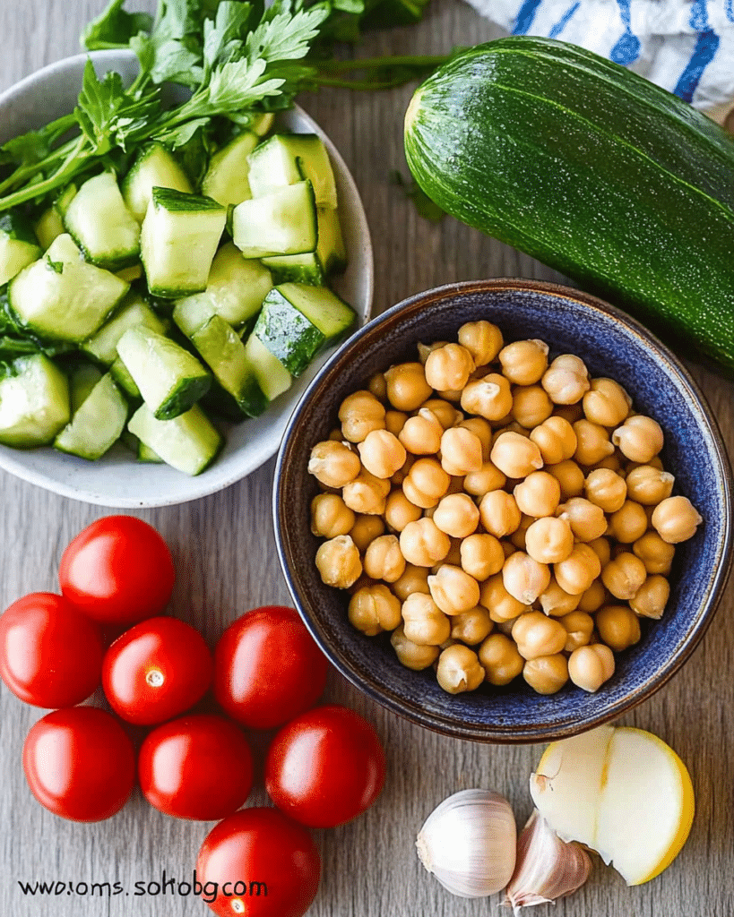 Chickpea Salad: A Refreshing Recipe for Healthy Eating 12 chickpea salad ingredients with healthy chickpeas, cucumber, tomato, avocado, cilantro and feta cheese