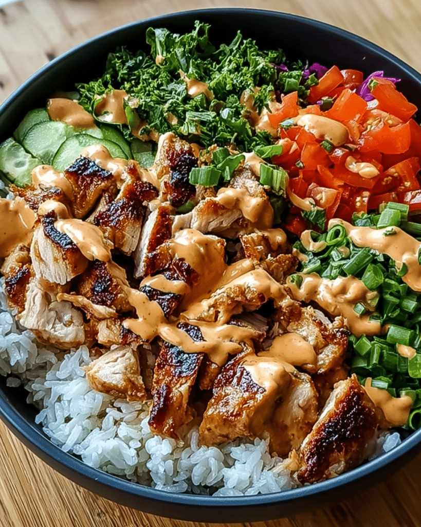 Thai Peanut Chicken Bowl: The Ultimate Quick Recipe! 8 Easy Thai peanut chicken served over rice in a bowl