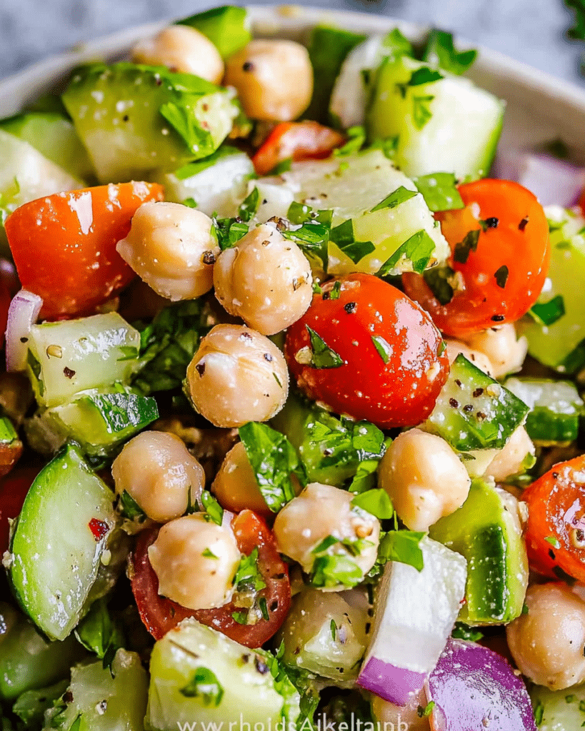 Chickpea Salad: A Refreshing Recipe for Healthy Eating 14 Chickpeas and garbanzo beans tossed with tomatoes, avocados, cucumber and red onion