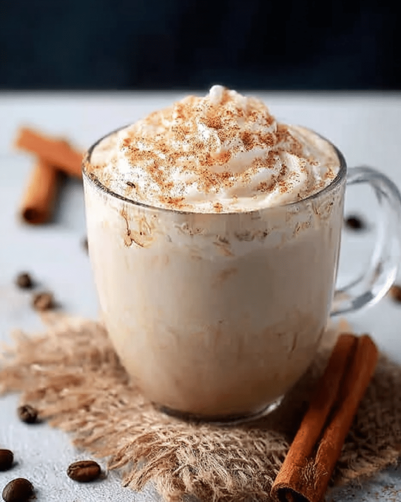 Cozy vanilla cinnamon coffee drink on a light background