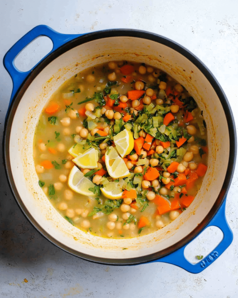 Lemony Greek Chickpea Soup: A Flavorful Healthy Delight 16 Onion, carrots, and celery sautéing in a pot