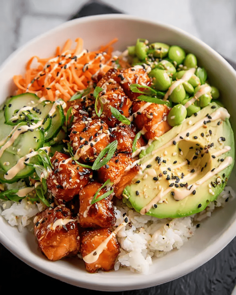 Salmon Rice Bowl: Discover the Perfect Recipe Today! 8 Salmon rice bowl meal prep with broccoli and creamy spicy sauce