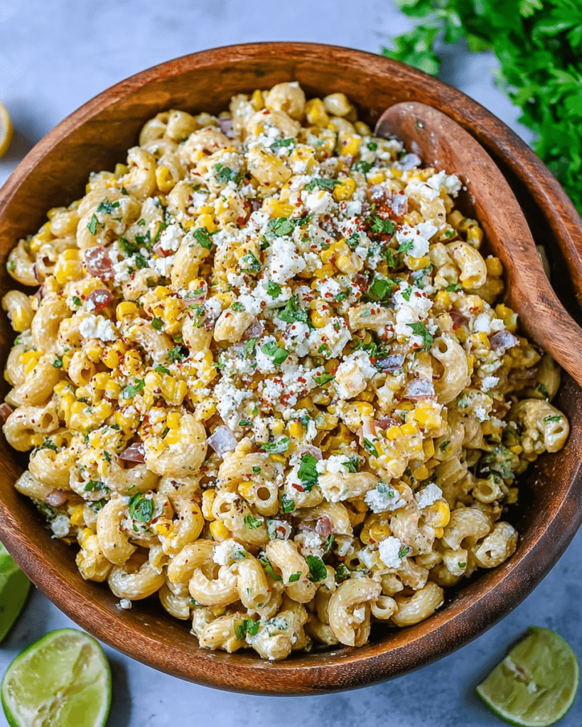 Mexican Street Corn Pasta Salad: A Flavorful Twist! 7 Close-up of fiesta corn pasta salad showing creamy dressing and fresh corn for street corn pasta salad recipes.