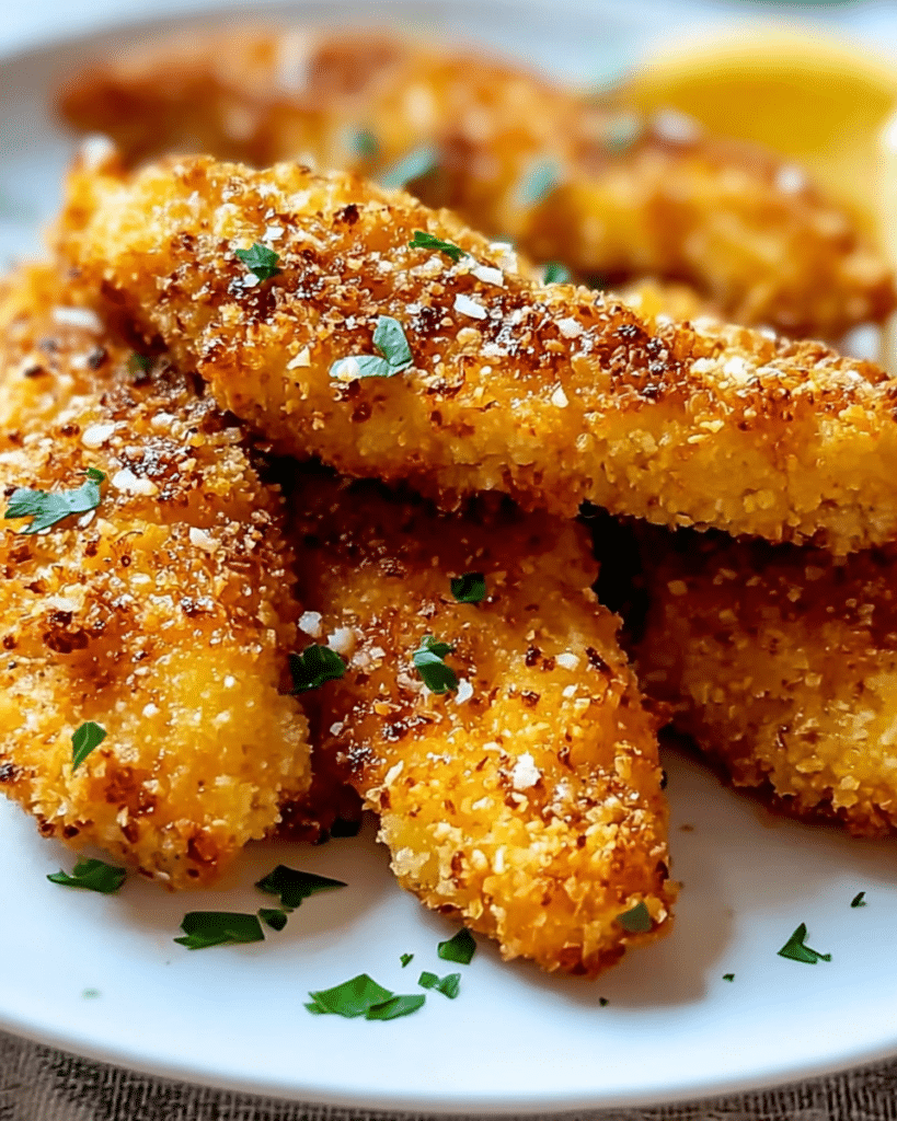 Baked Chicken Tenders: Discover the Crispy Secret! 8 Oven-baked chicken tenders served with dipping sauce, perfect for Easy Baked Chicken Tenders Recipes Oven.