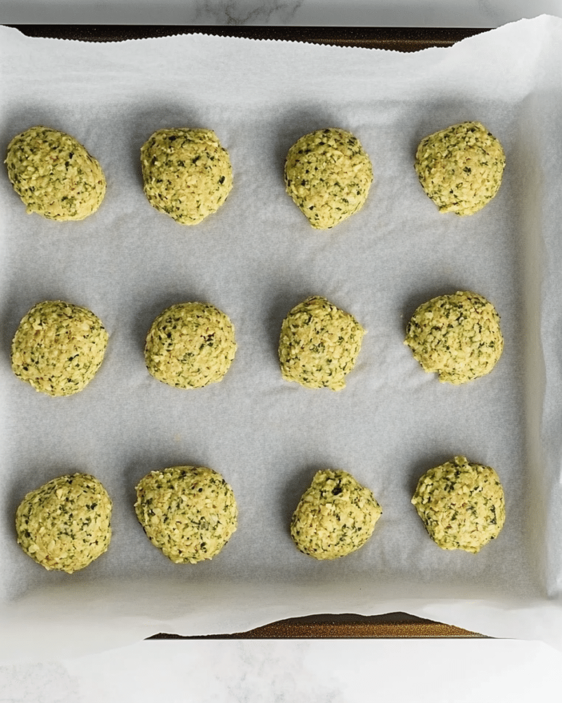 Authentic Falafel: Discover the Perfect Recipe Today! 17 a baking sheet lined with parchment paper holding uncooked falafel balls
