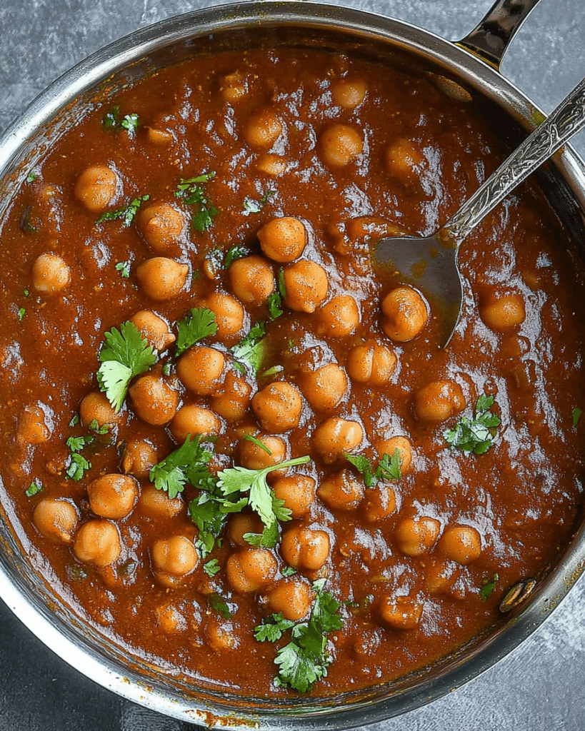 Chana Masala: Discover This Easy Vegan Recipe Today! 9 Chickpea (chana) masala curry in pan.