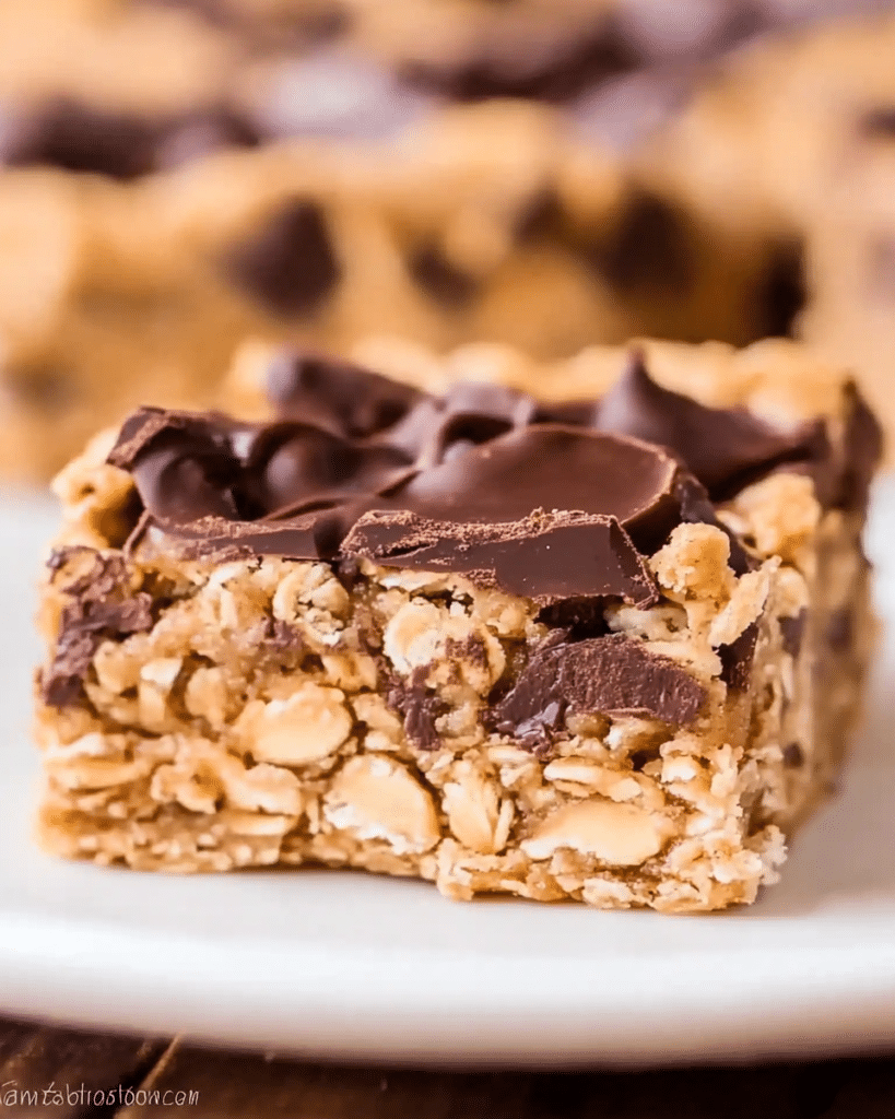 Chocolate Peanut Butter Oatmeal Bars are a must-try! 9 Chocolate Chip Peanut Butter Oatmeal Bars! An easy chocolate chip cookie bar recipe with peanut butter fudge sandwiched between an oatmeal cookie crumble layer, aka Oatmeal Dream Bars!