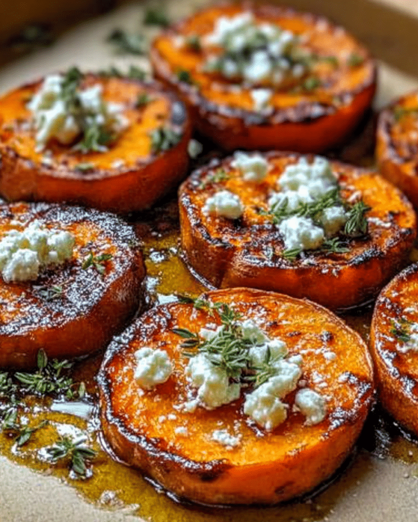 Roasted Sweet Potato Rounds with Honey Feta