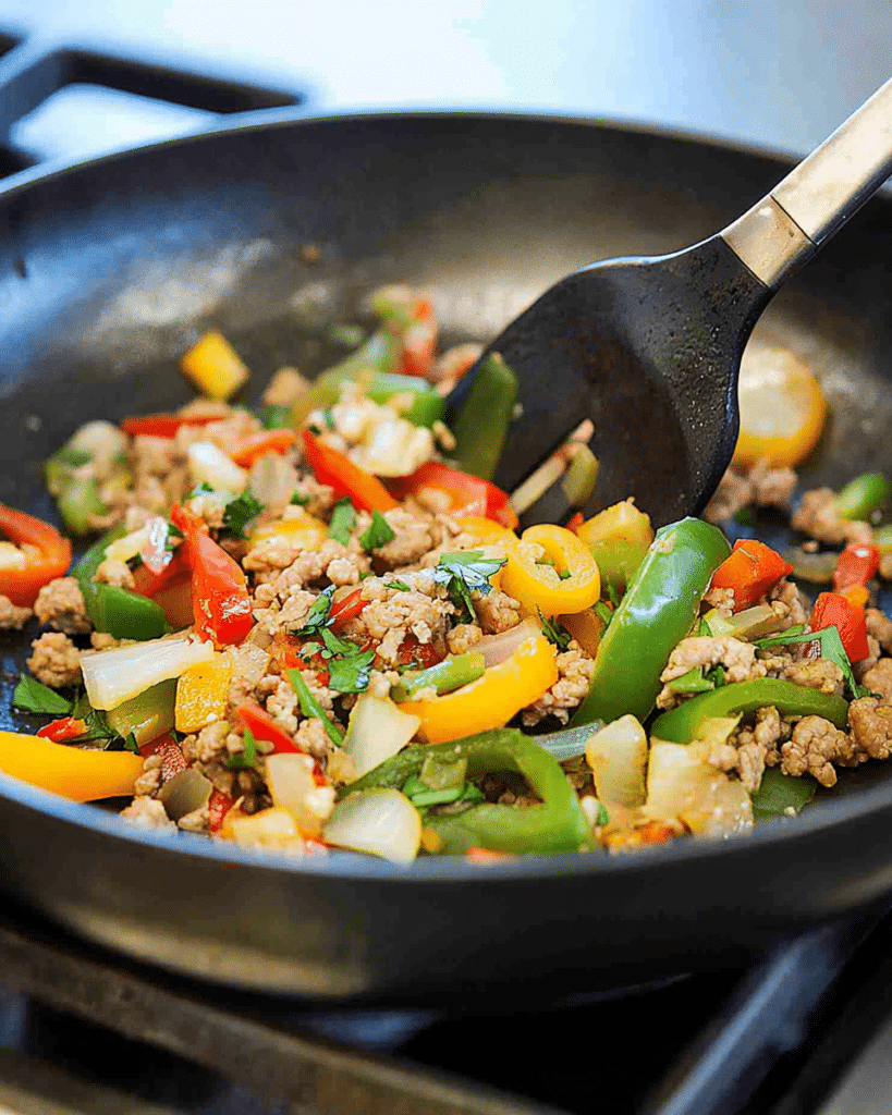 ground turkey recipes: ground turkey and peppers