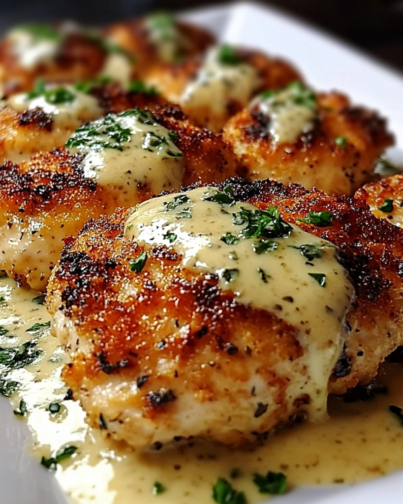 Parmesan crusted chicken with creamy garlic sauce made easy! 11 parmesan crusted chicken with creamy garlic sauce
