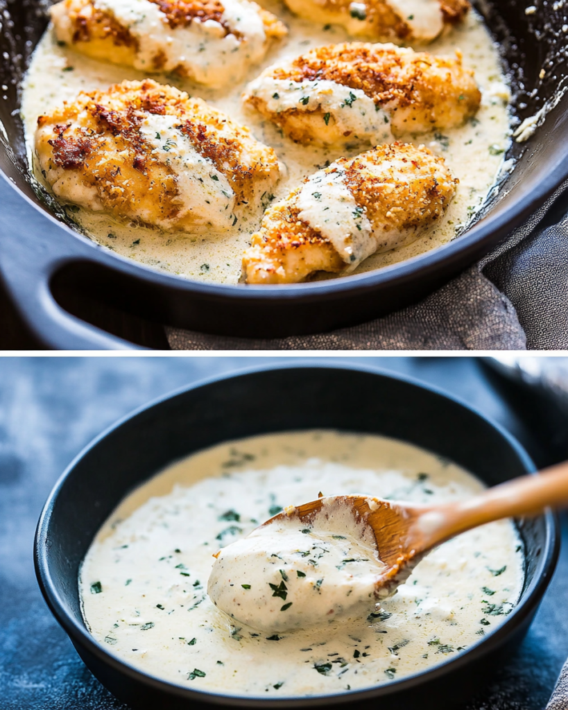 Parmesan crusted chicken with creamy garlic sauce made easy! 10 parmesan crusted chicken with creamy garlic sauce