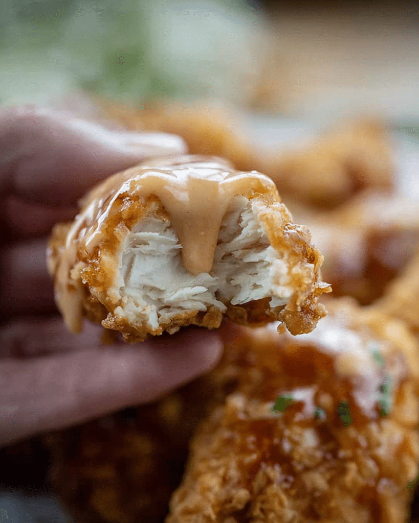 Healthy Bang Bang Chicken: Enjoy Guilt-Free Flavor! 13 Hand Holding Bit Into Bang Bang Chicken. Dinner, Supper, Bang Bang Sauce, Bang Bang Chicken Recipe, Chicken Recipes, Appetizer, Crispy Fried Chicken Recipe, How to Cook Chicken Tenders, recipes, i am homesteader, iamhomesteader