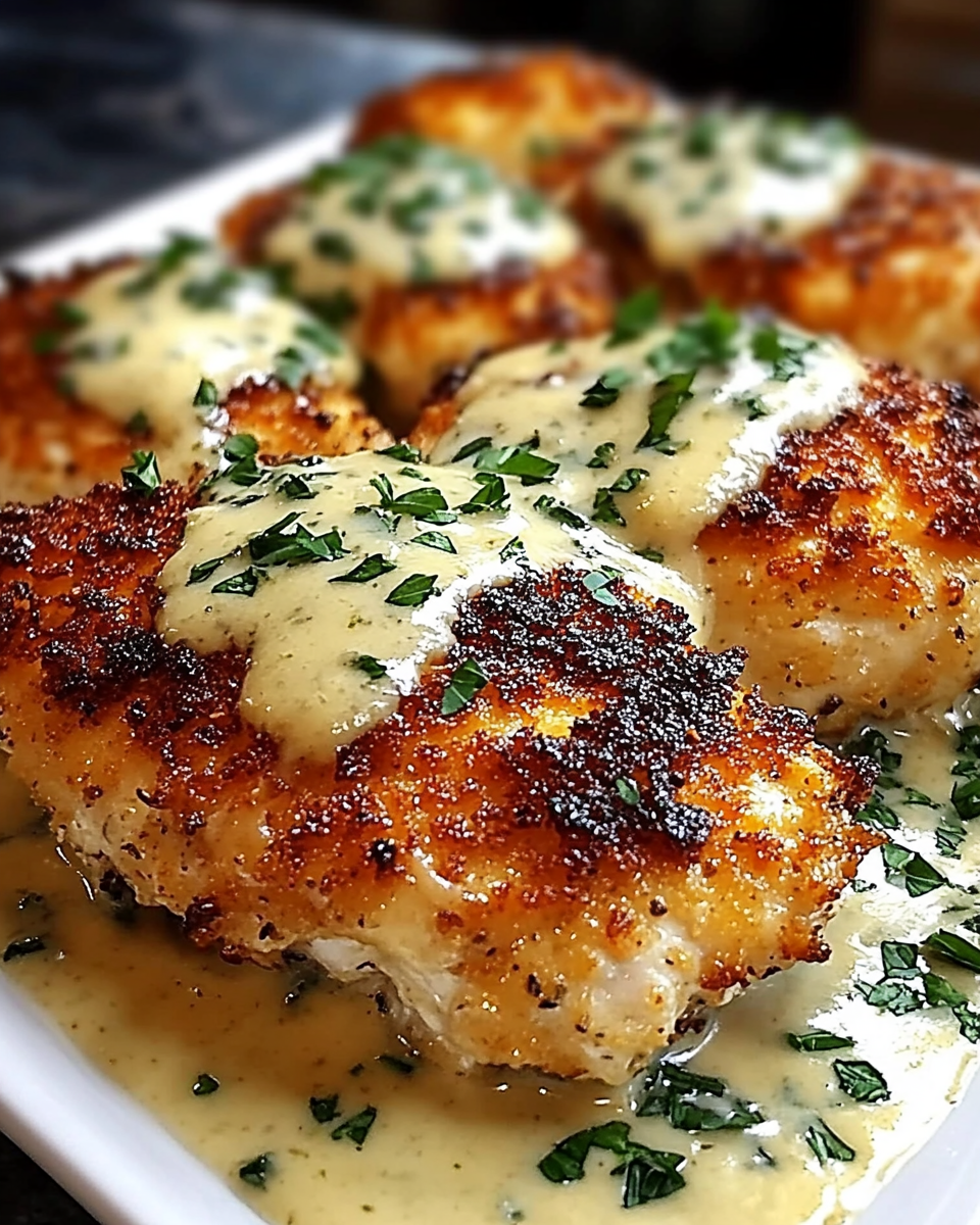 Parmesan crusted chicken with creamy garlic sauce made easy! 8 parmesan crusted chicken with creamy garlic sauce